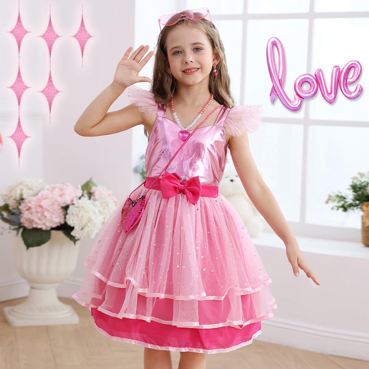 Itvti Girls Pink Cosplay Costume Dress Halloween Carnival Party Costumes With Accessories, 2-3 Years(Tag 100)