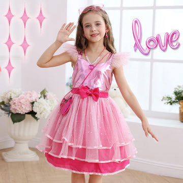 iTVTi Girls Pink Cosplay Costume Dress Halloween Carnival Party Costumes With Accessories, 6-7 Years(Tag 140)