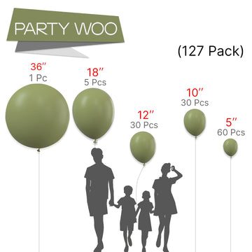 Partywoo Sage Green Balloons, 127 Pcs Boho Green Balloons Different Sizes Pack Of 36 Inch 18 Inch 12 Inch 10 Inch 5 Inch Green Balloons For Balloon Garland As Birthday Party Decorations, Green-F11