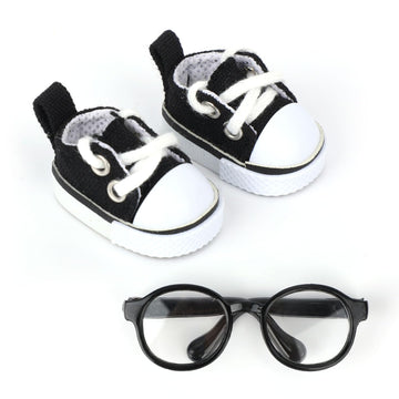 Mikovivi 2Pcs 17Cm Doll Shoes & Glasses, Fashion Mini Lace-Up Canvas Casual Sneakers & Eyeglasses Cute Doll Outfit Accessories (