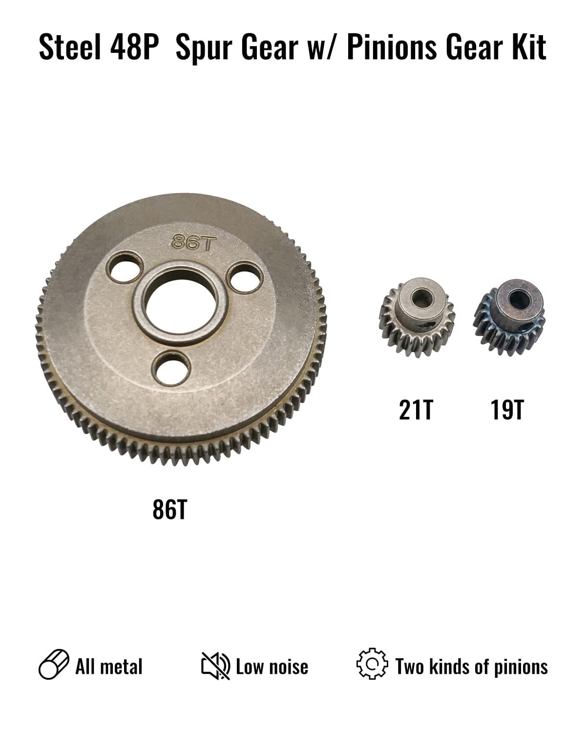 86T 48P Spur Gear Set Metal Steel with 19T 21T Pinions Gear Sets Upgrade Parts Replace Traxxas 4686 Fit for 1/10 Traxxas Slash 2