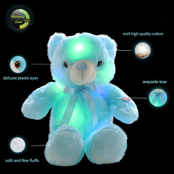 sofipal LED Teddy Bear Plush Toy - 18 Inch Blue Luminous Stuffed Animal for Kids, Valentine's Gifts, Bedroom Decor