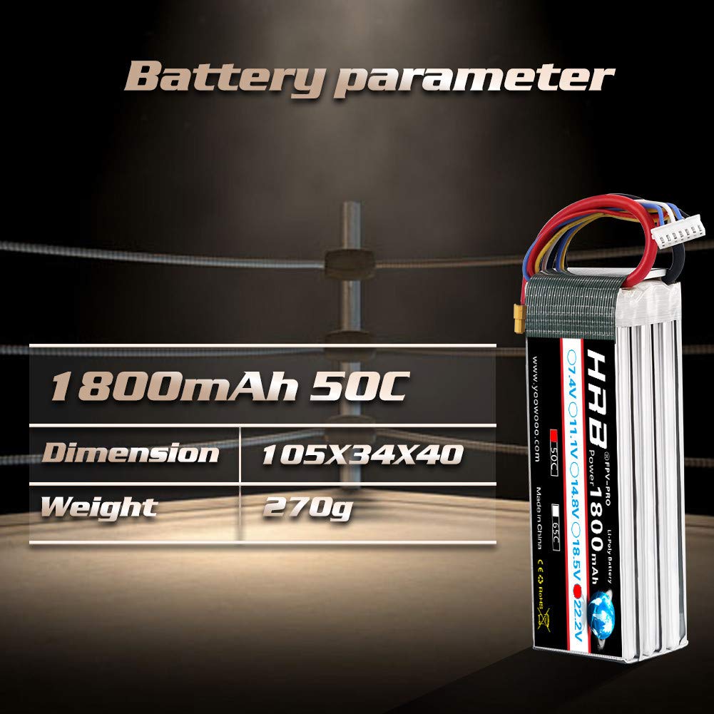 HRB 6S 1800mAh Lipo Battery with XT60 Plug 50C 22.2V RC Lipo Battery Compatible with RC Airplane Helicopter Quadcopter Car Truck