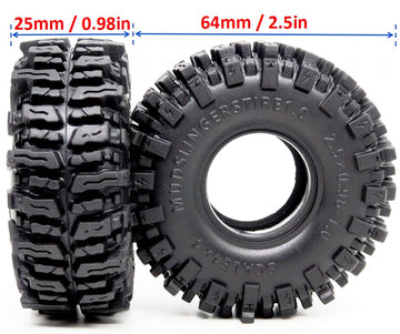 Hobbysoul 2Pcs 1.0 Tires 64 * 25Mm Soft Sticky Mud Slingers Tyres For Rc Crawler 1/24 Ax24 Scx24 Fcx24 1/18 Trx4M Upgrades