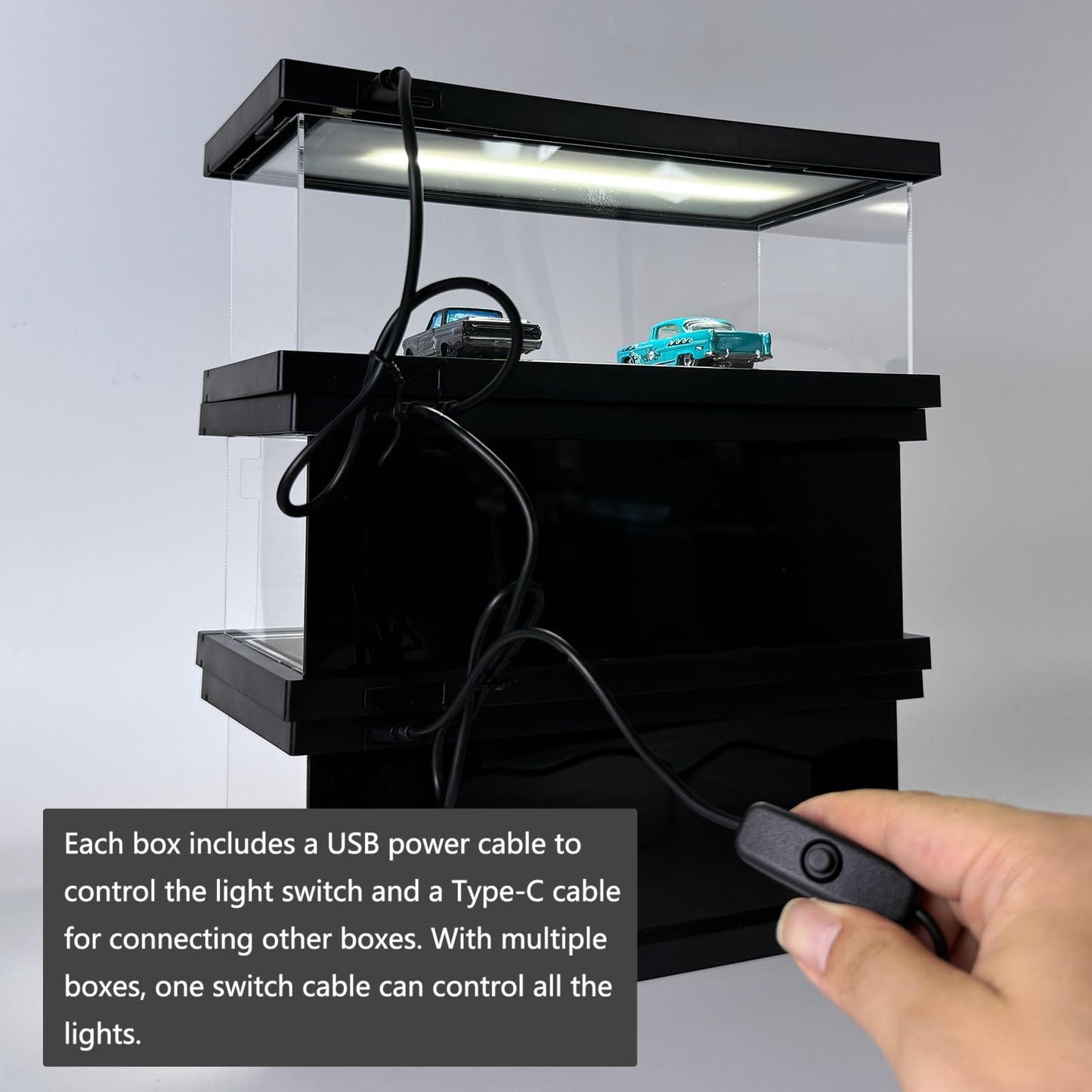 Hot Cars Wheels Display Case - 1/64 Scale Die-cast Model Car Display Case with LED Light and Acrylic Cover, Hot Diecast Wheels P