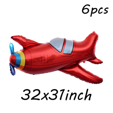 31Inch Large Airplane Blue Party Decoration Airplane Balloon Set Birthday Party Supplies (6Pcs Red Airplane)