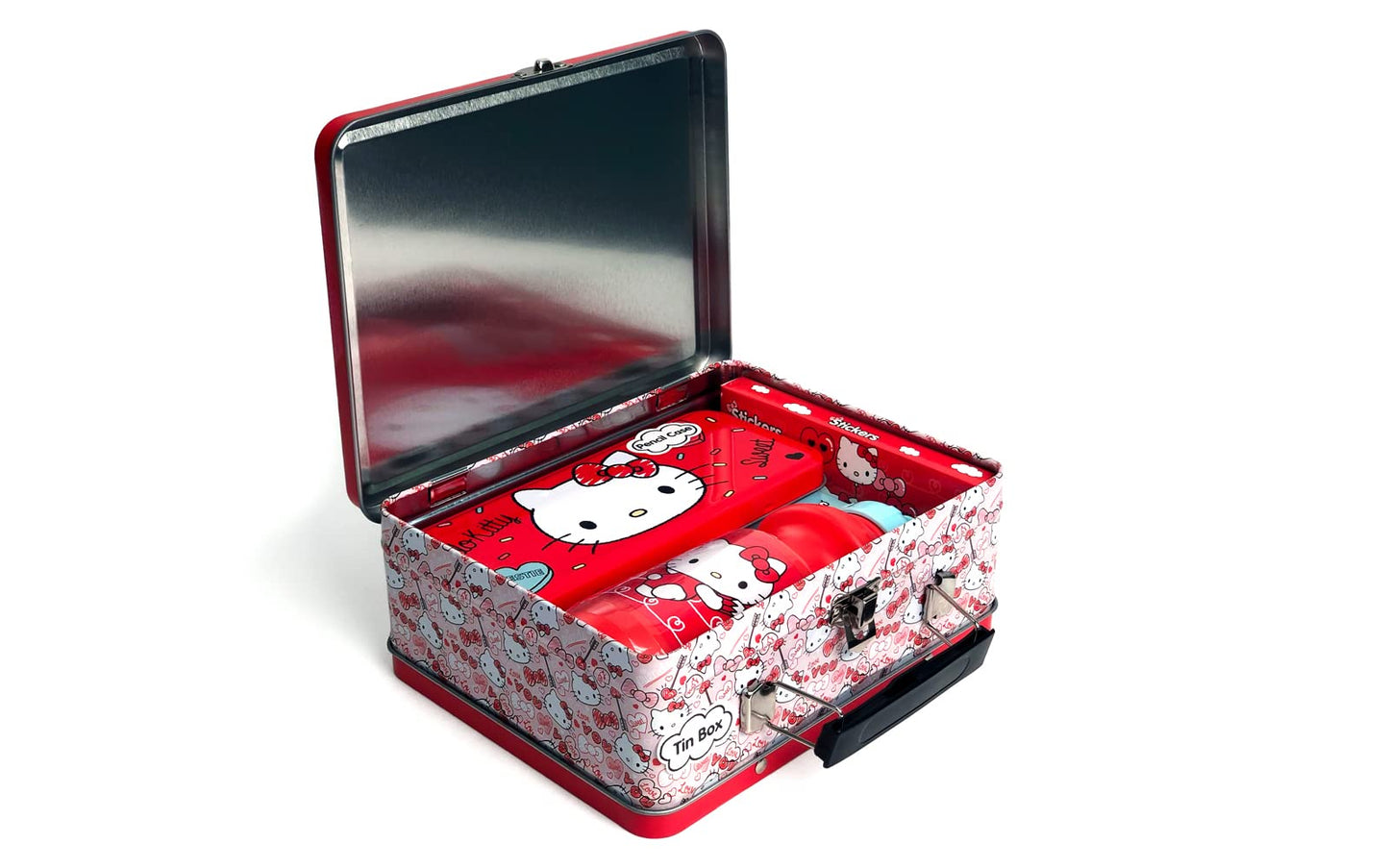 Hello Kitty Gift Set- Hello Kitty Lunch Tin Box, Water Bottle, Puzzle, Stickers, And Pencil Case.