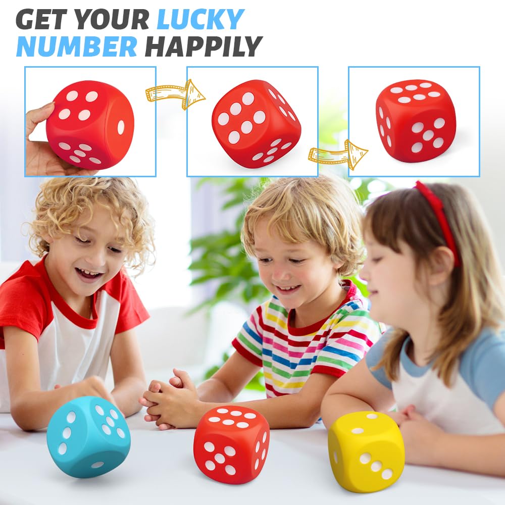 Large 3 Inch Foam Fidget Dice, Jumbo Stress Relief Big Dice, Squeeze Squishy Giant Large Cube For Family Board Game Classroom Pa