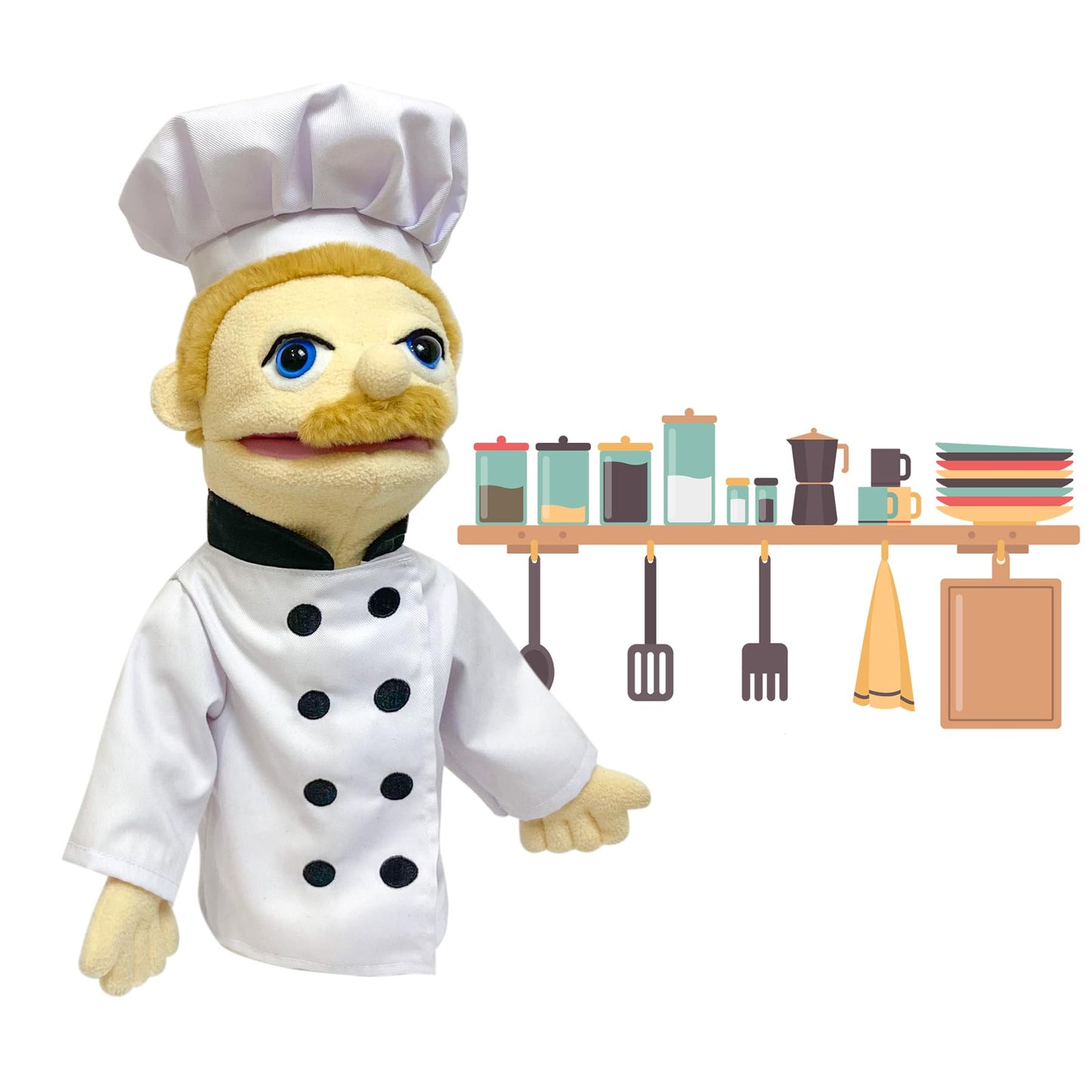 Okegztoa 16'' Puppets Entriloquist Puppet,Hand Puppets For Kids Plush Chef Puppets For Adults With Removable Mouth Puppet For Ki