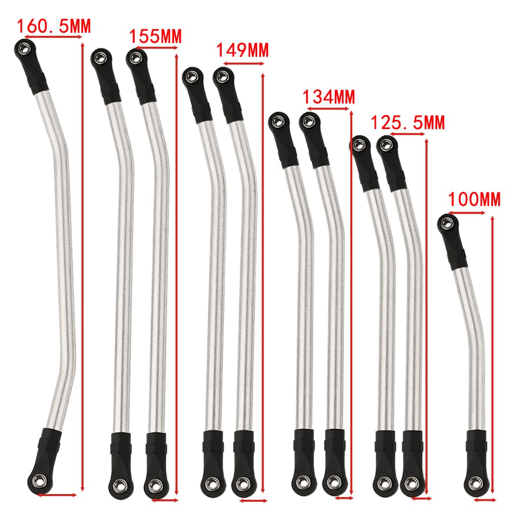 RZXYLRC 313mm Wheelbase 10Pcs Stainless Steel Link Rod Linkage for 1/10 RC Axial SCX10 II AX90046 AX90047 Rock Crawlers Metal Up