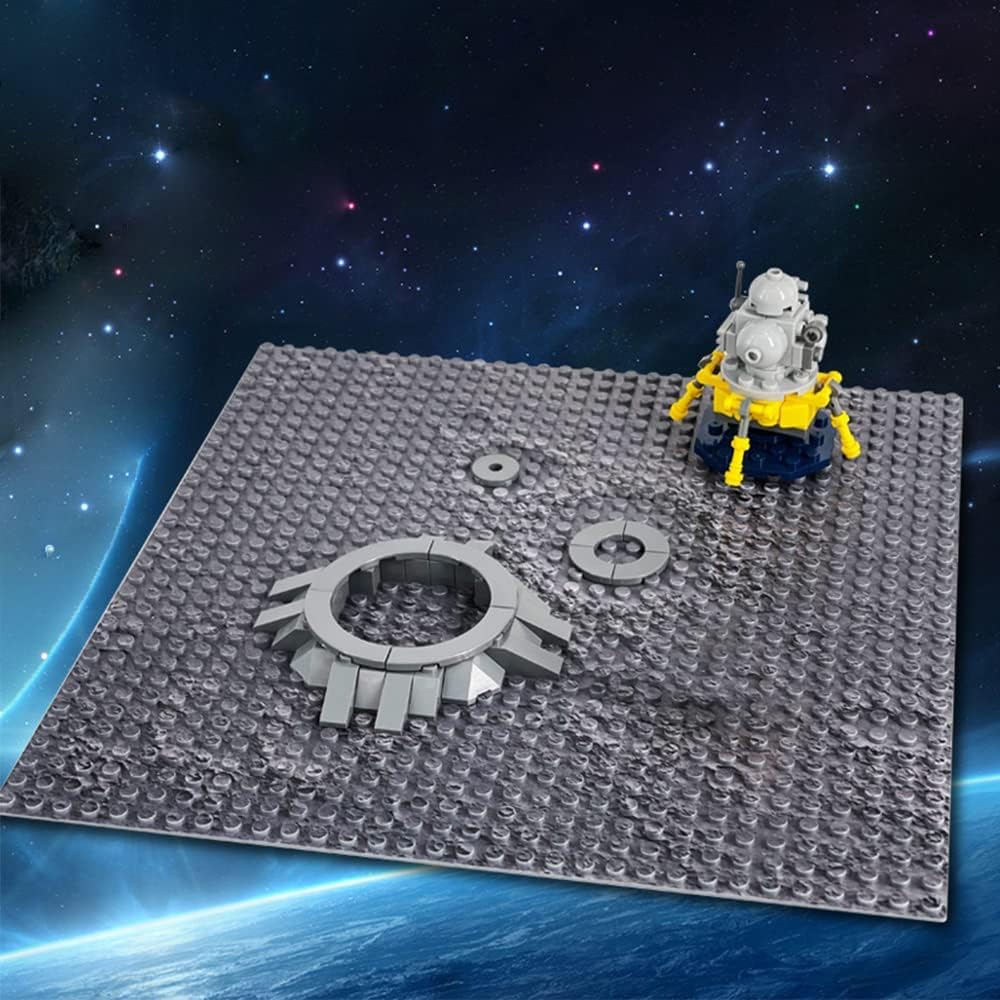Feleph Space Moon Baseplate 10X10 Inches Classic Building Blocks Base Plate Gray Compatible With Major Brands - 2Pcs