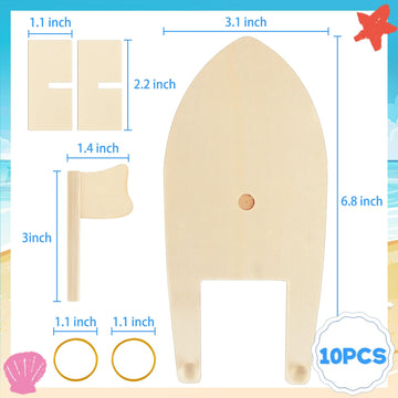 Amersumer 10 Pcs DIY Toy Wood Boat Craft Kits, Mini Wooden Sailboat Kits, Paddle Boats Paint and Decorate for School Projects, M