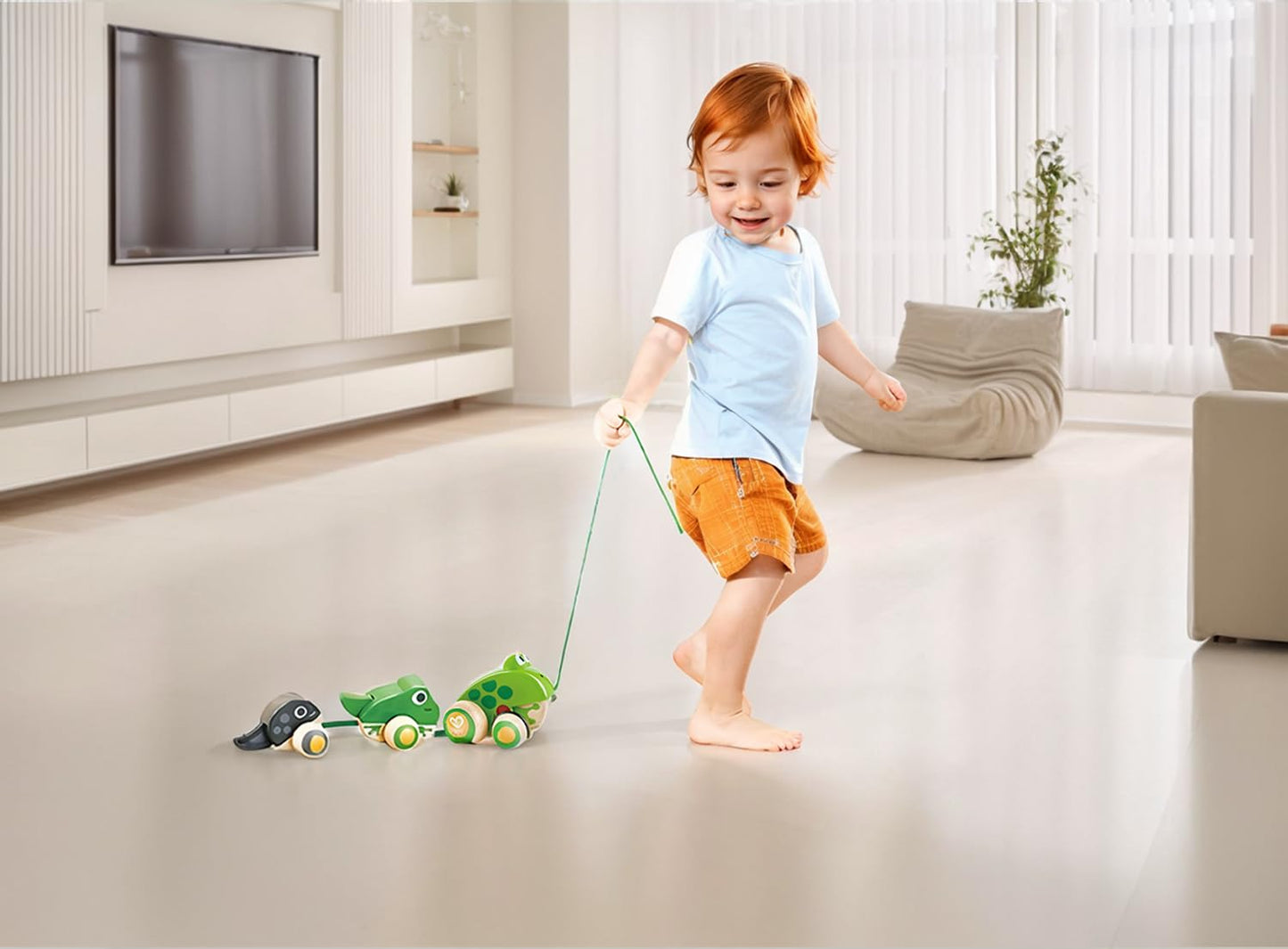 Hape Pull Along Frog Family With Anti-Rollover Wheels, Toddler Push And Pull Toys