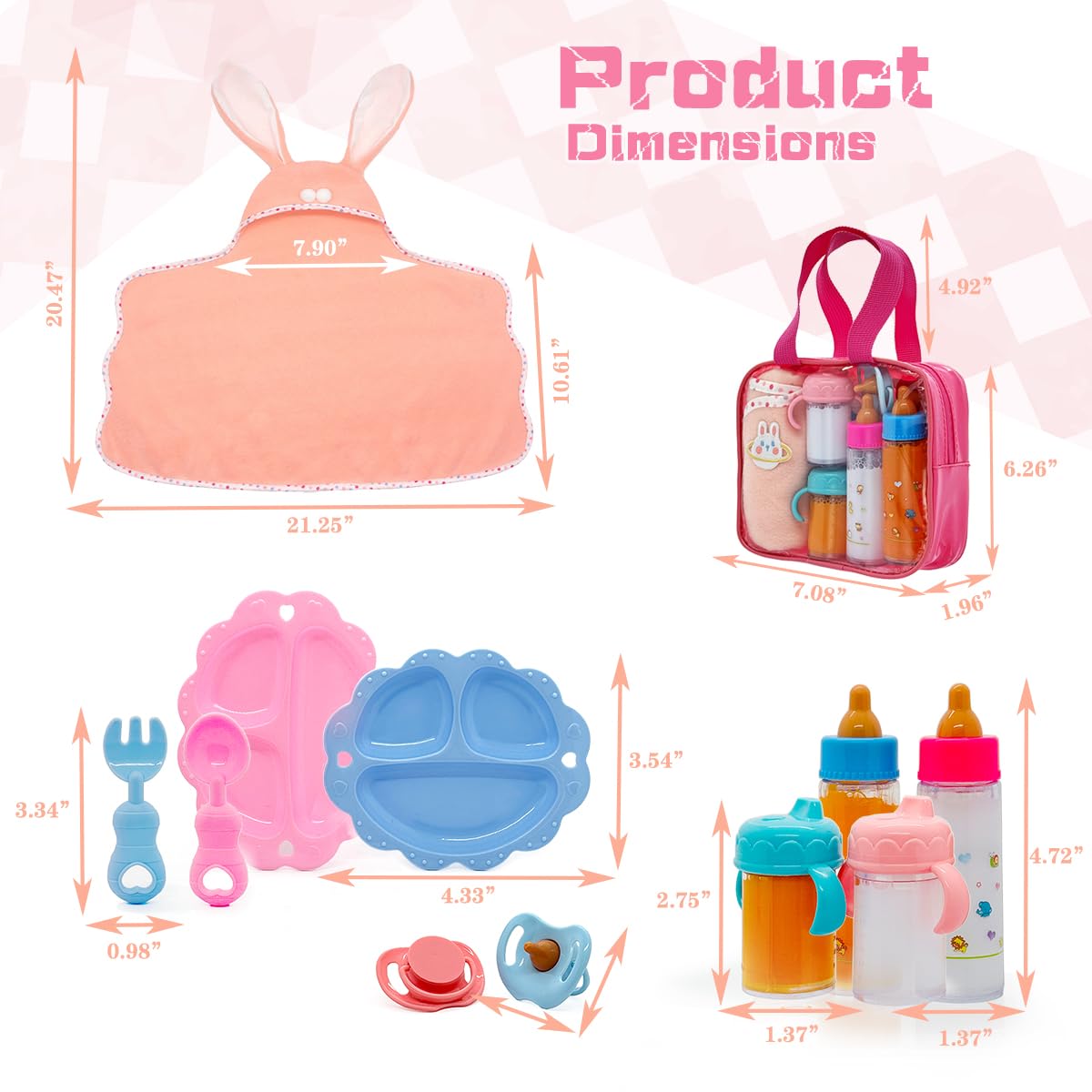 Baby Doll Accessories Magic Bottle Set - 13 Pieces Doll Feeding Pretend Playset With Disappearing Milk & Juice Bottles, Pacifier
