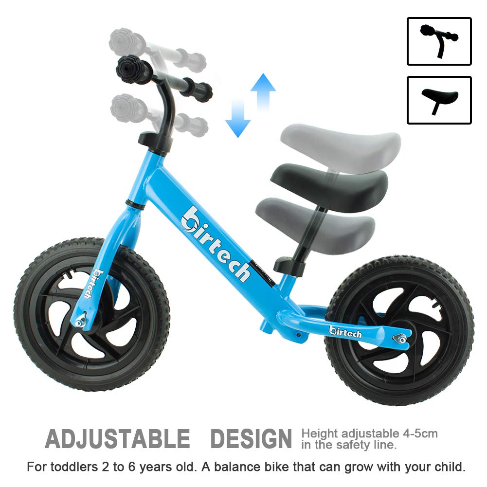 Birtech Balance Bike For 2-5 Year Old, 12 Inch Toddler Bike No Pedal Training Bicycle With Adjustable Seat Height, Airless Tire (Light Blue)