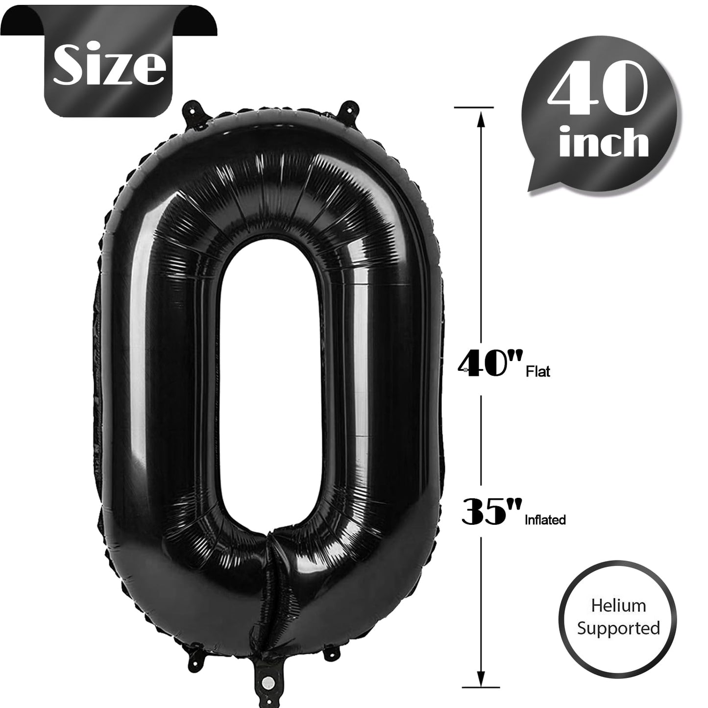 Black Number Balloon 40 Inch, 0 Number Balloons, 10 20 30 40 50 60 70 80 Numbers Balloon Birthday Decorations, Black Party Suppl