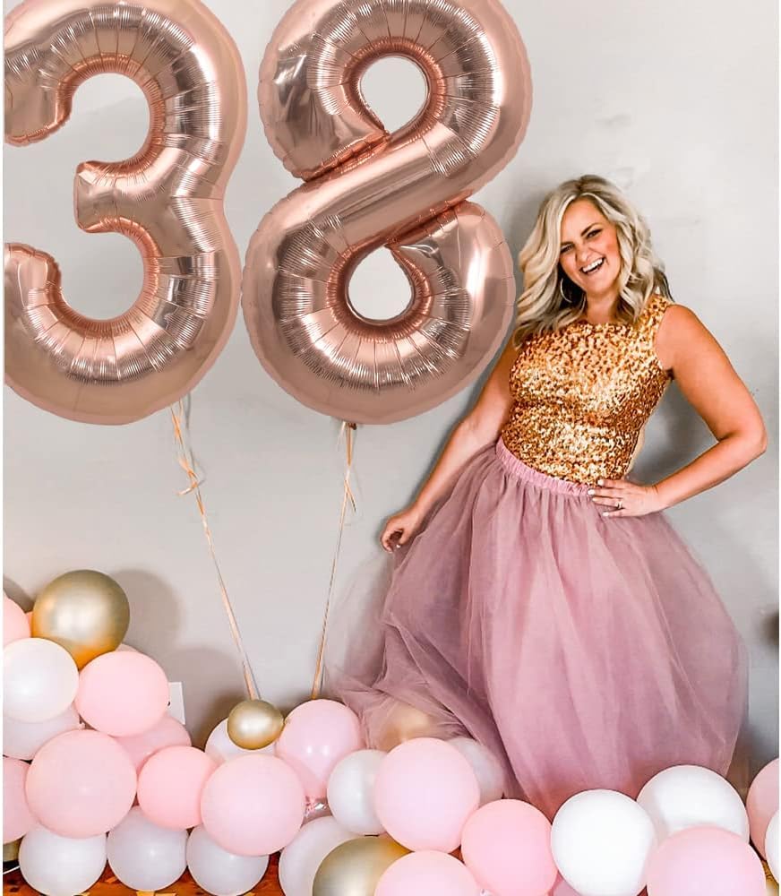 Toniful 40 Inch Large Rose Gold Number 16 Balloons Giant Digital 16 Or 61 Helium Balloons, Foil Mylar Big Number Balloons For 16