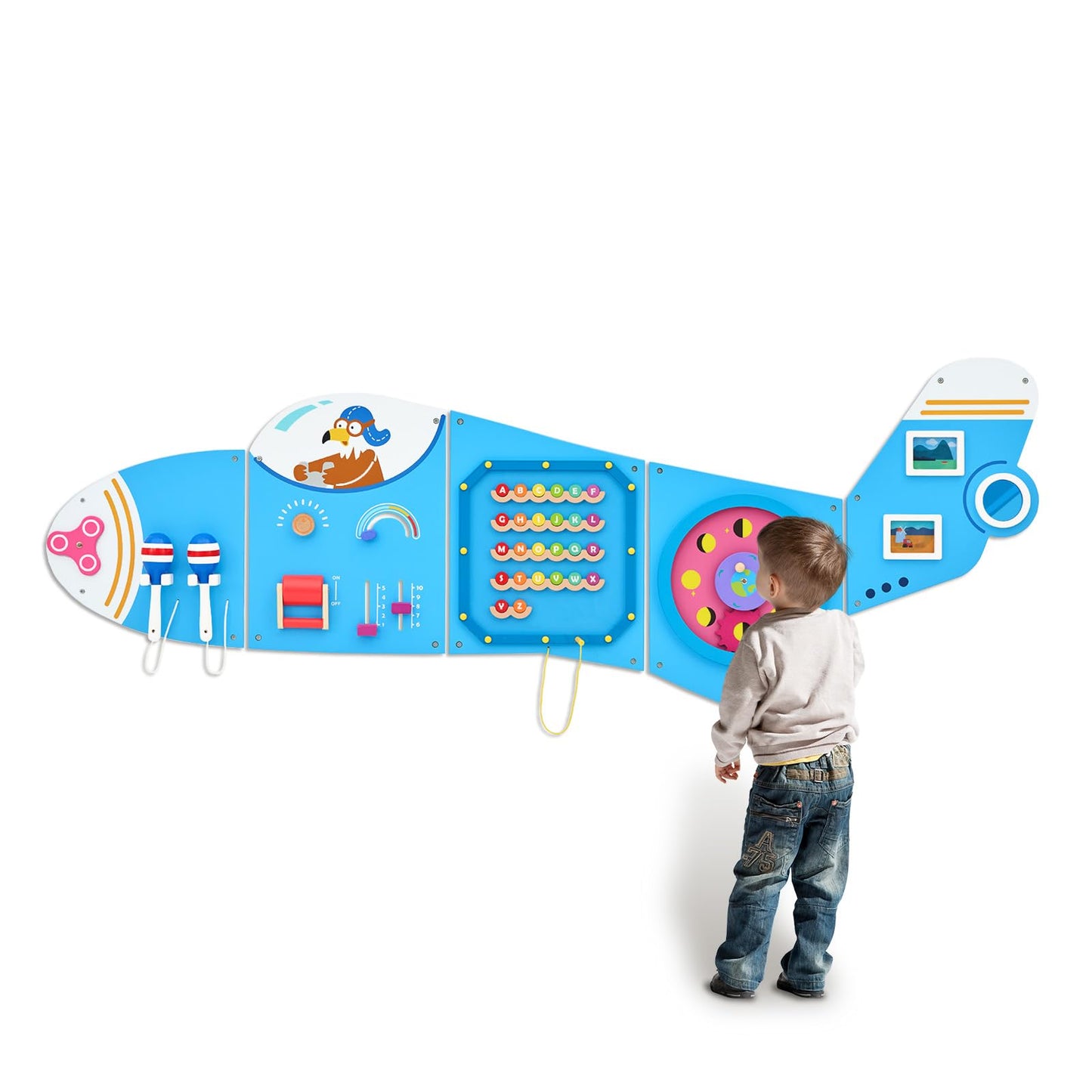 Monlurd Wooden Airplane Activity Wall Panel For Kids, Wall Toys For Toddlers 1-3, Playroom Toys, Daycare Furniture, Montessori B