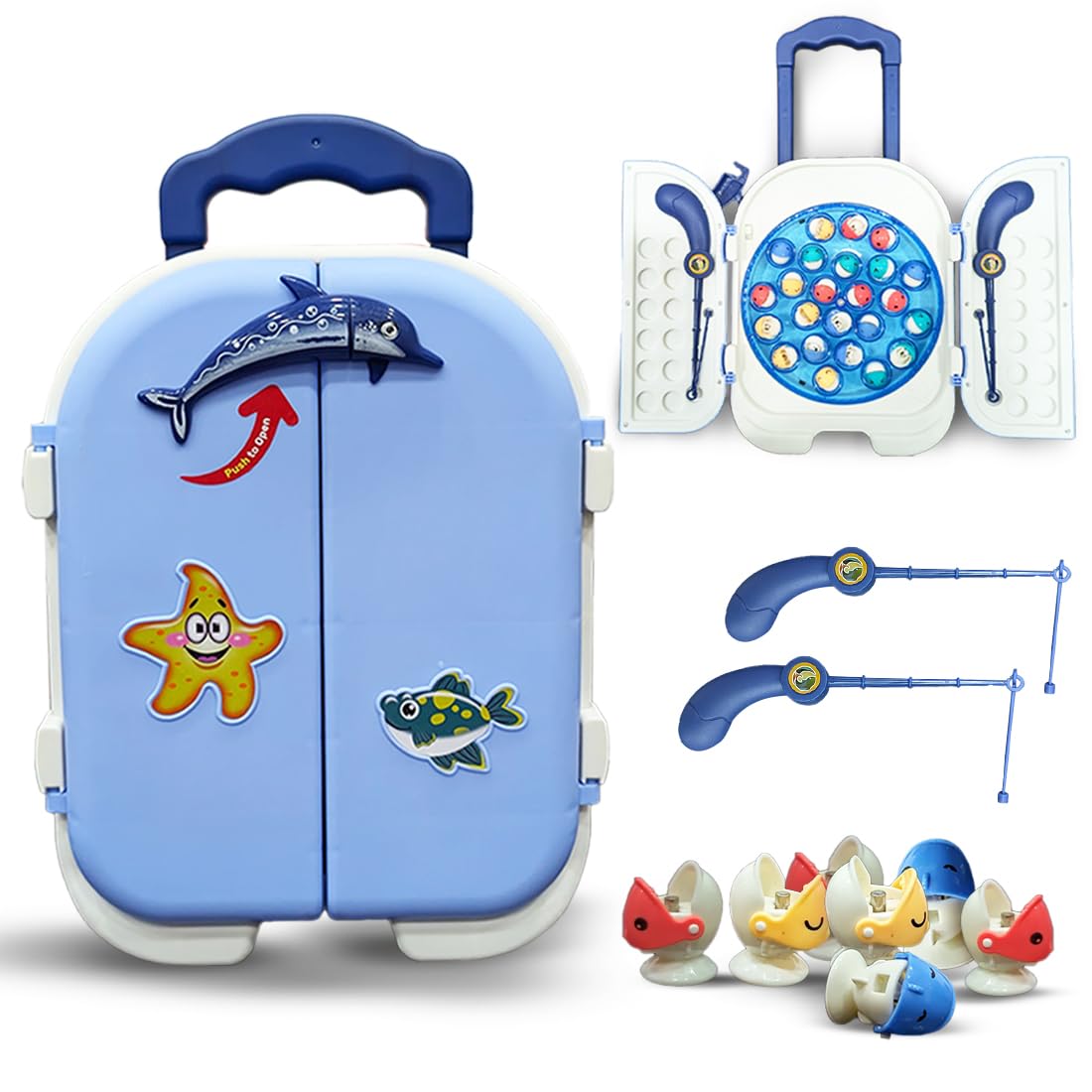 Wembley Magnetic Fishing Game For Kids Rechargeable Fish Catching Board Game With C-Type Charging Cable Music & Lights For Boys