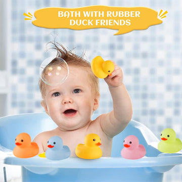 50 Pcs Multicolor Mini Rubber Duck Bath Toy ,Squeak and Float Colored Small Ducks in Bulk Baby Sower Ducks ,Birthday Gifts Class