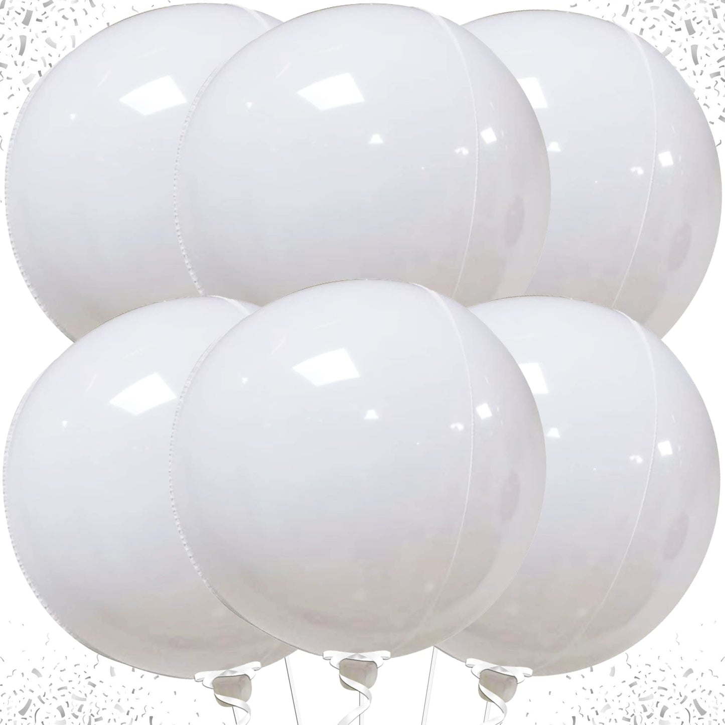 Katchon, Round White Mylar Balloons - 22 Inch, Pack Of 6 | White 4D Balloons, White Foil Balloons For Baby Shower | Metallic White Balloons For White Birthday Decorations | White Metallic Balloons
