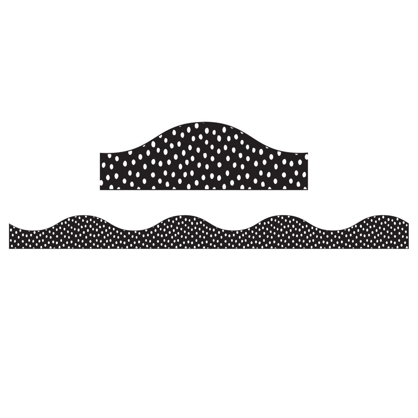Ashley Productions Magnetic Scallop Border, White Messy Dots On Black, 12 Feet Per Pack, 6 Packs
