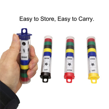 Ahoper Left Right Center Dice Game Prime Set Bundle With 3 Dices + 30 Chips - 4 Sets Assorted Colors. Round Tube Storage Is Very Convenient For Travel. Easy To Store, Carry Around. (4 Pack)