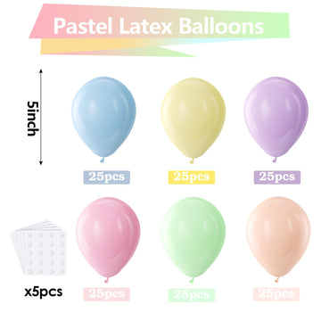 Bezente Pastel Balloons - 150 Pack 5" Latex Helium Balloons for Birthday, Baby Shower, Wedding - A02 Pastel Color