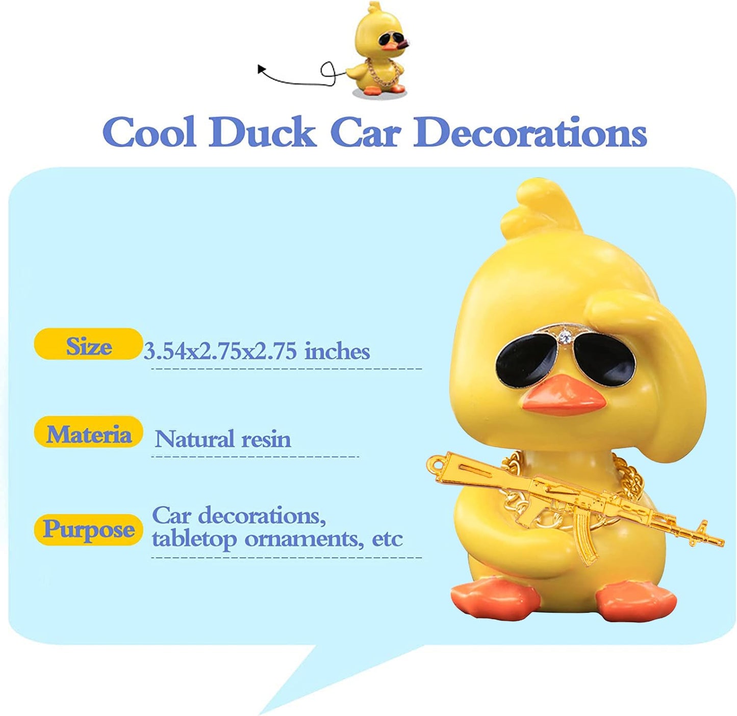 Wonuu Bobble Heads Ducks, Car Dashboard Decor Cute Yellow Shaking Head Duck Doll For Car Interior Ornament With Glasses, Necklac