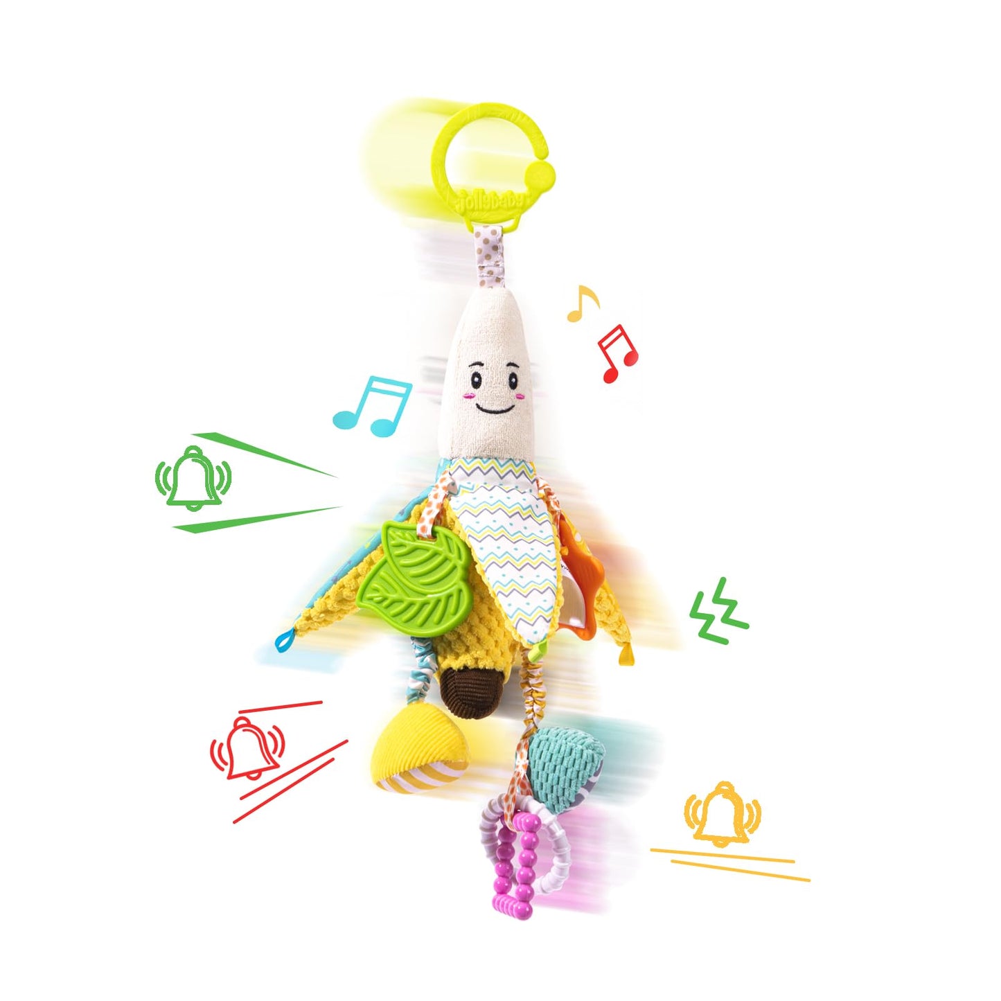 Jollybaby Stroller Rattle Toys For Car Seat Parm, Fruit Plush Hanging Infant Crib Bed Travel Activity Ring Bell With Crinkle, Squeaky & Teether For Boys Girls(Banana)