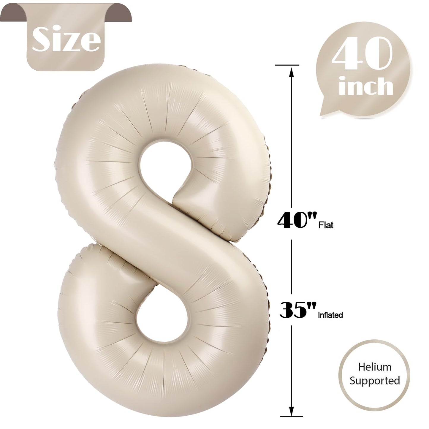 Cream Number 8 Balloon 40 Inch, 8 Balloon Number, 8Th Birthday Decorations, Cream Party Supplies For Boys Girls