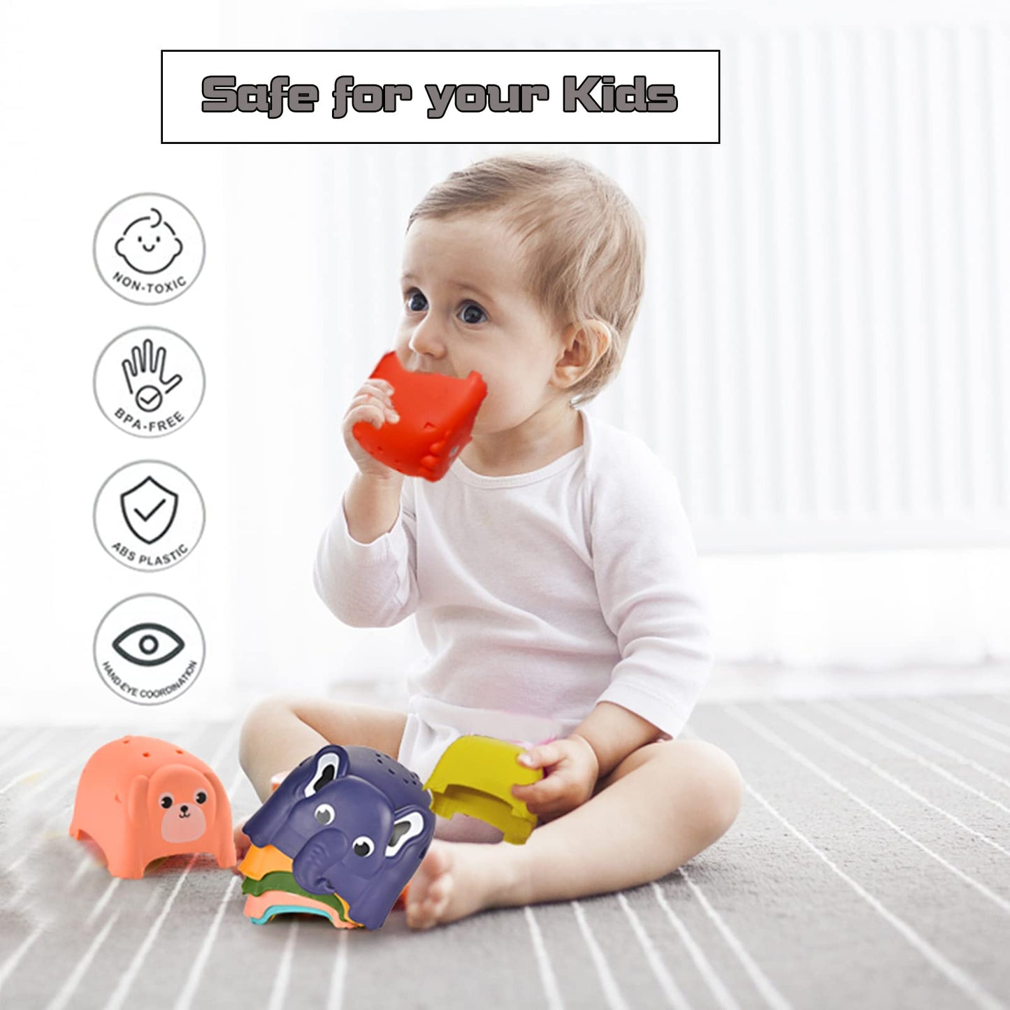 Hummigoo Animal Stacking Cups Bath Toys For Toddlers, 8Pcs Nesting Cups Set For Boys & Girls 1-3, Montessori Toys For Toddlers 6