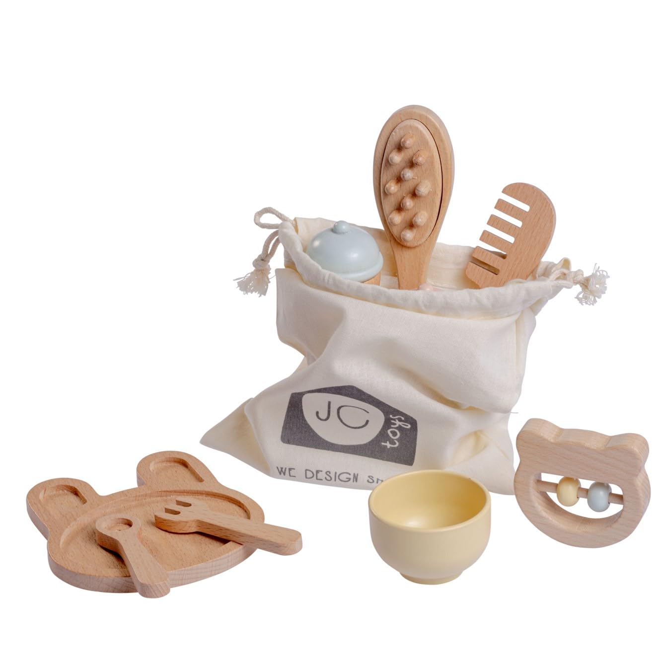 JC Toys Parfait Collection | Real Wood 10 Piece Baby's First Care Set | for Dolls and Stuffed Animals Ages 3+ | Twiggly Toys