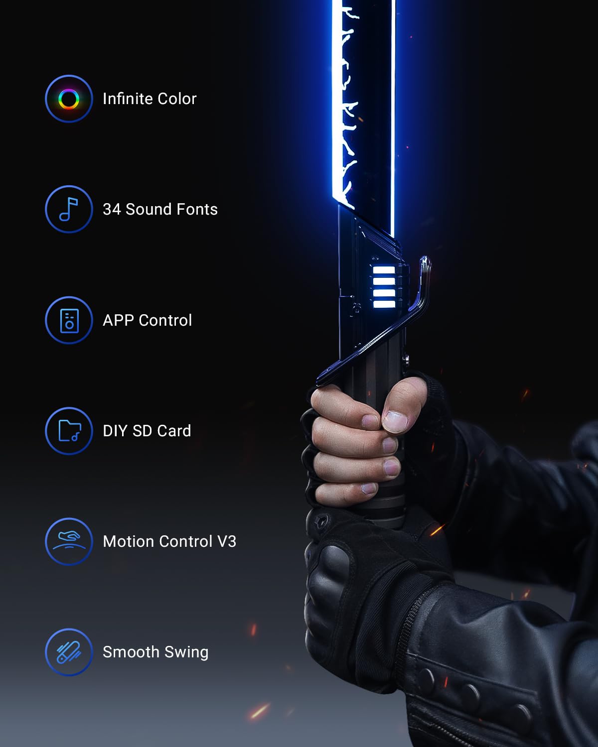 XenoSaber Xenopixel 3.0 Light Saber, The Dark Series Black Dueling Force Elite Mandalore Light Saber, Motion Control Smooth Swin