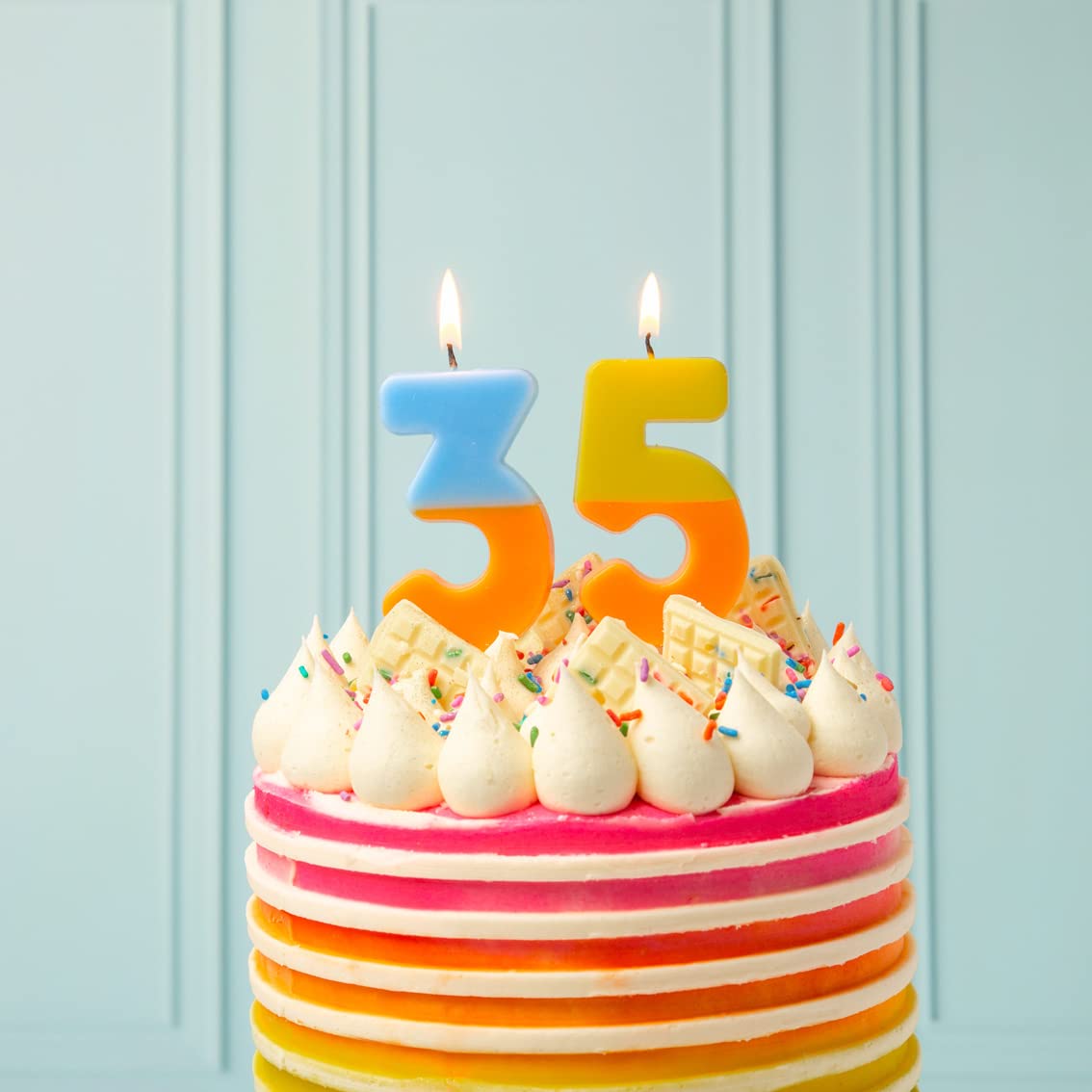 Talking Tables Orange and Blue Number 3 Candle for Cakes | Colourful Birthday Cake Topper Decorations for Kids Party, Boys 13th,