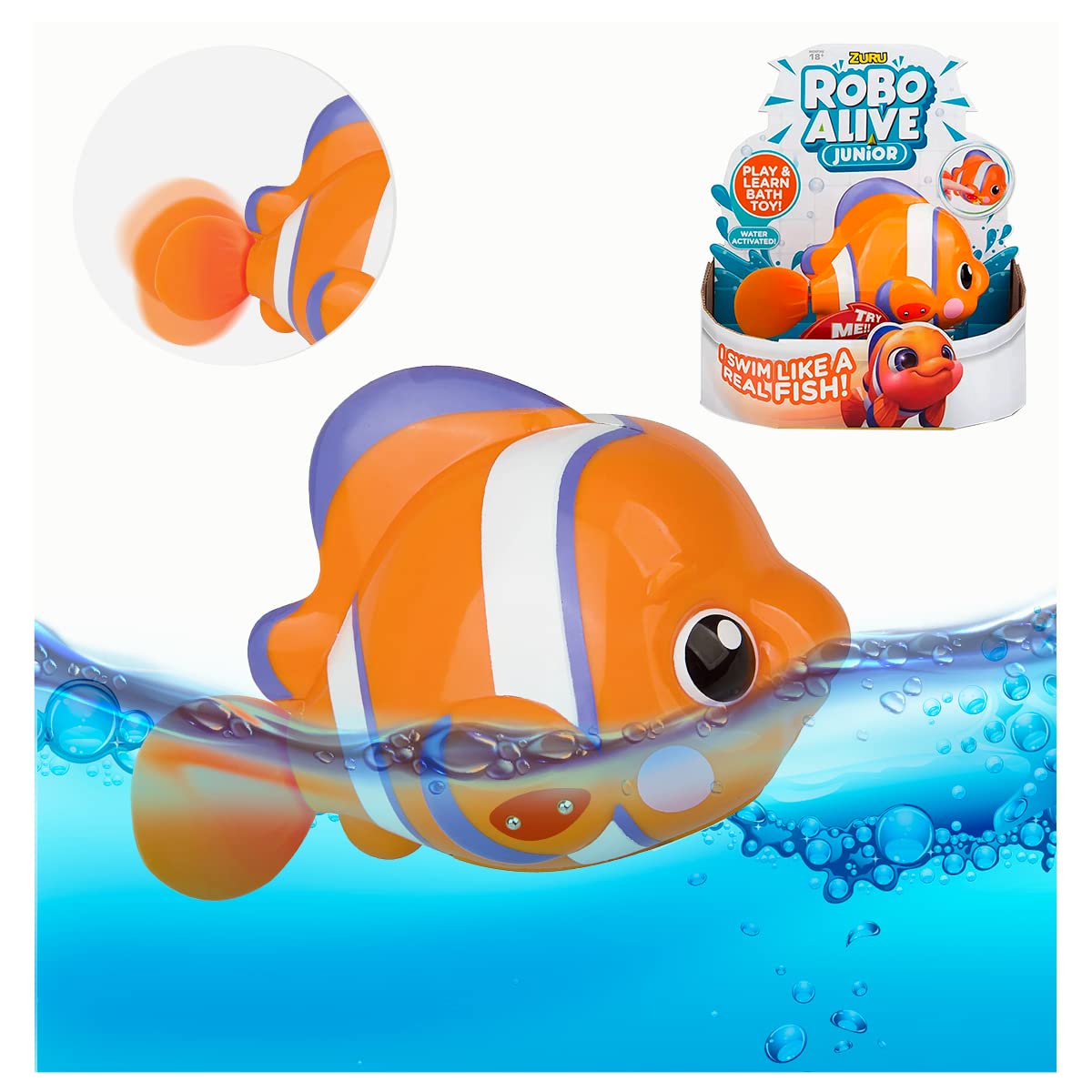 Robo Alive Junior Little Fish Battery-Powered Baby Fish Bath Toy By Zuru Bathtub Water Toys With Batteries, Orange Fish