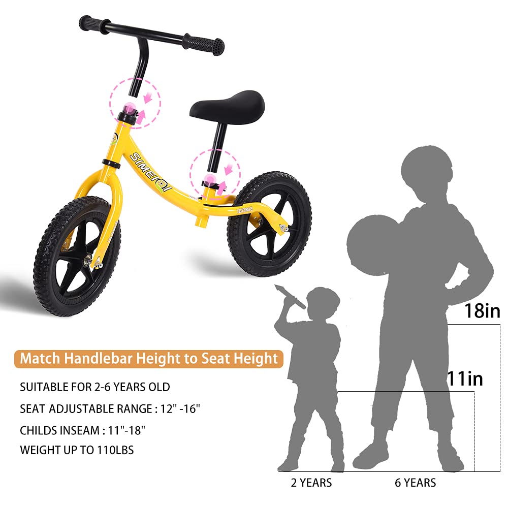 Simeiqi 12' Balance Bike For Boys Girls 2 3 4 5 Years Old No Pedal Walking Balance Training Sports Bicycle For Kids Toddlers