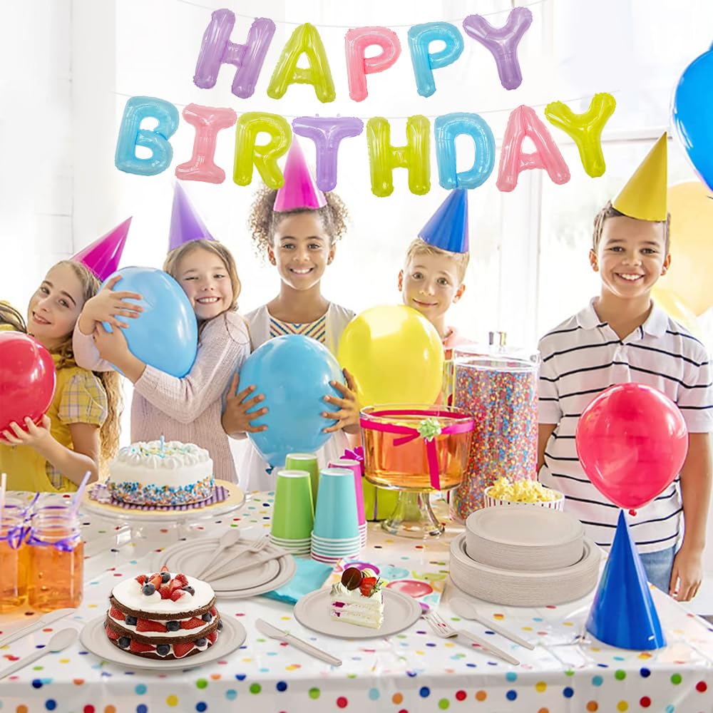 Toniful Happy Birthday Balloons Banner With Ribbon Straw,16 Inch Mylar Letters Birthday Sign Banner Balloon Bunting For Kids & A