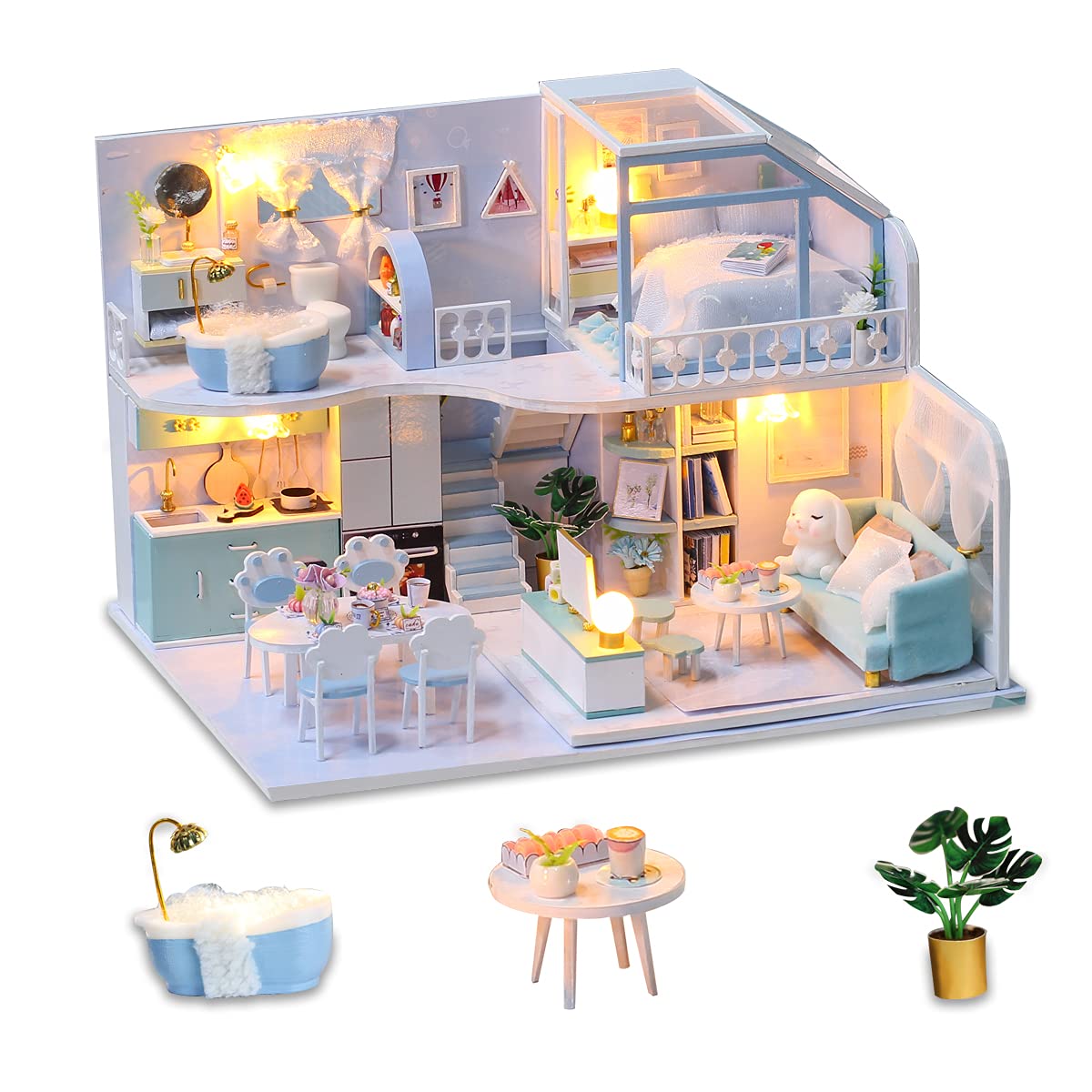Gudoqi Diy Miniature Dollhouse Kit, Tiny House Kit With Furniture, Miniature House Kit 1:24 Scale, Great Gift For Birthday Easte