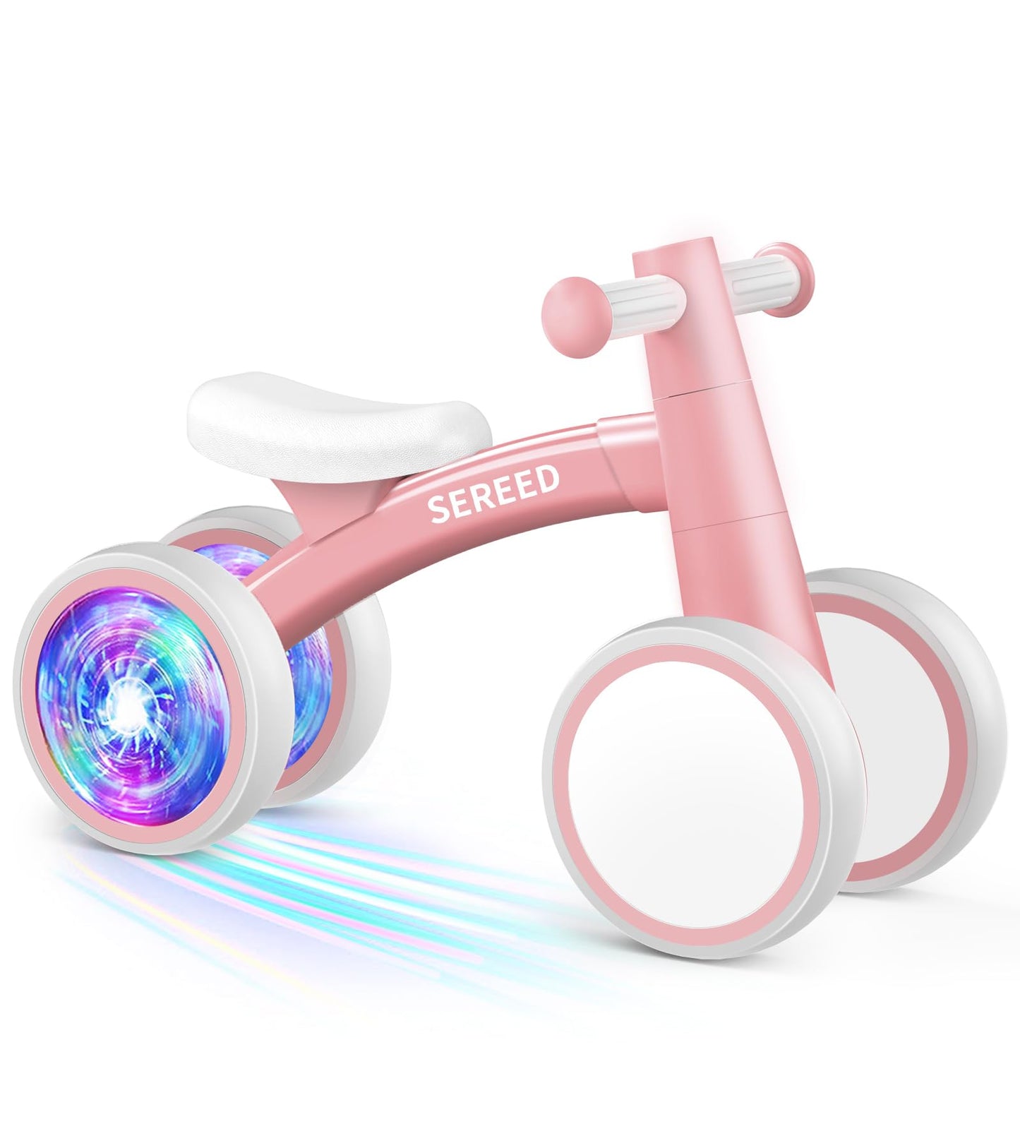 Sereed Colorful Lighting Baby Balance Bike, Toys For 1 Year Old Boys Girls, 12-24 Month Toddler Balance Bike With 4 Silence Wheels, First Birthday Gift (Pink)