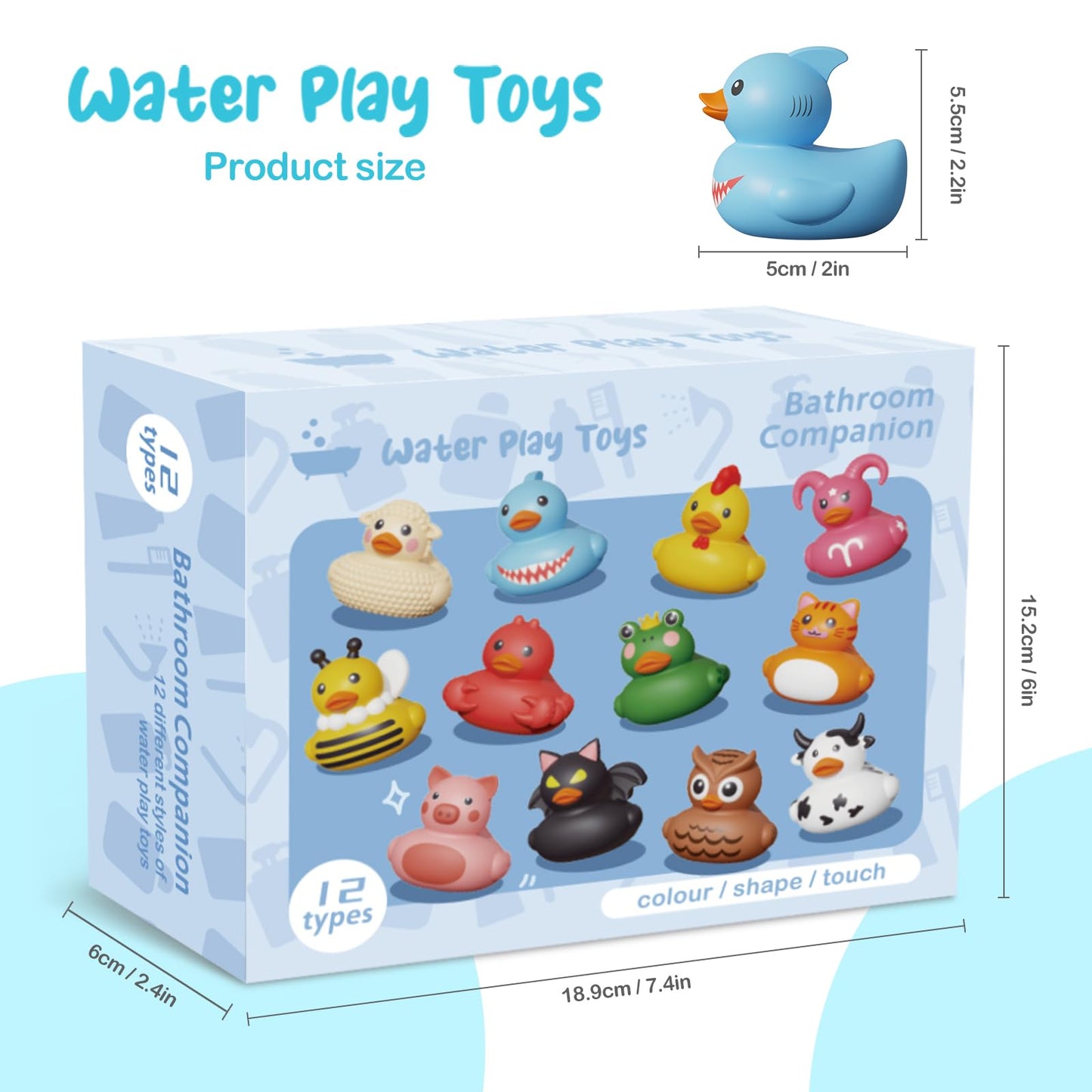 12Pcs Rubber Ducks,Toddler Bath Toys,No Hole Bathtub Toys,Baby Pool Toys For 18 Months And Older