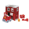 Green Toys Fire Station Playset - 8 Piece Role Play Toy, 100% Recycled Plastic, Multi Color, Model PFIR-1156, Dishwasher Safe