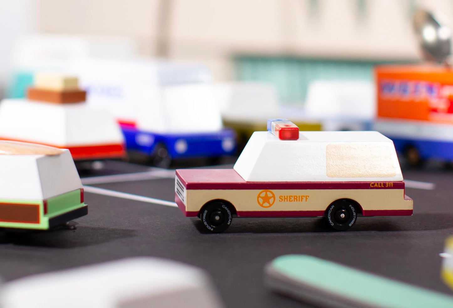 Candycar Wooden Diecast Collection - Sheriff Truck, Premium Handcrafted Beech Wood Toy Car