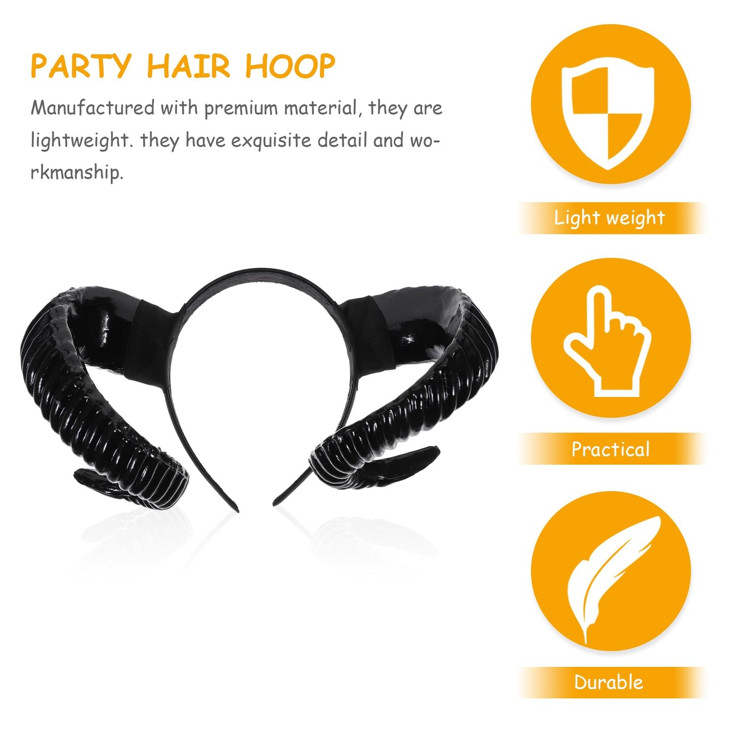 NUOBESTY Black Sheep Horn Headband Devil Demon Horns Headband for Halloween Costume Cosplay Photo Props (Black)