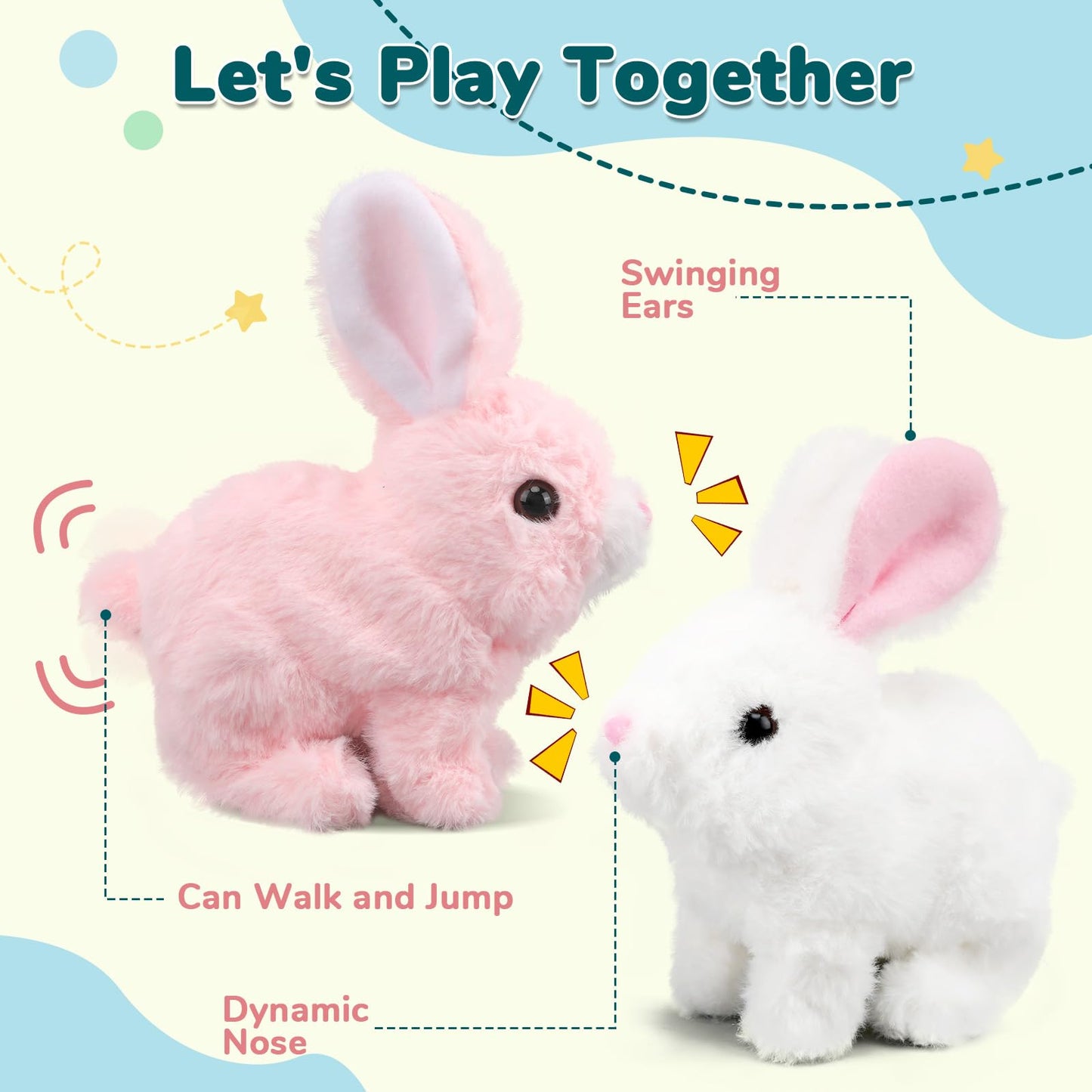 Oeofuzep Hopping Walking Bunny Rabbit Toy With Sounds, Wiggling Ears, Twitching Mouth And Nose, Educational Interactive Bunny Ra