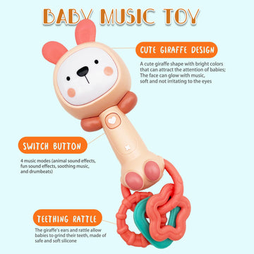 Whnkfb Baby Rattle Musical Toy, Light-Up Teething & Chew Sensory Toy For 6-12-18 Months, Bpa-Free Soft Rubber & Abs, Soothing To