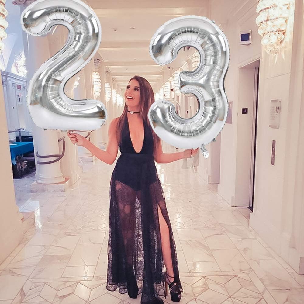 Toniful 40 Inch Large Silver Number 60 Balloons Giant Digital 60 Helium Balloons, Foil Mylar Big Number Balloons For 60Th Birthd
