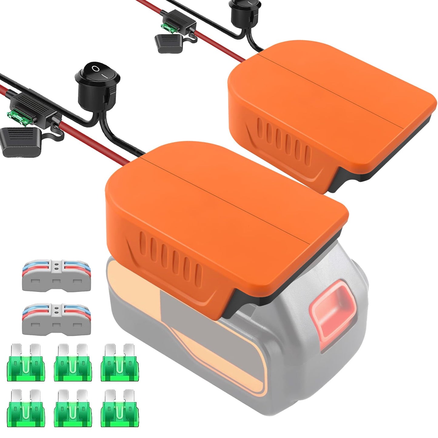 URUN 2 Pack Power Wheel Adapter for Black+Decker 20V MAX Lithium Battery with Fuse&Switch,Secure Battery Adapter with 14 Gauge W