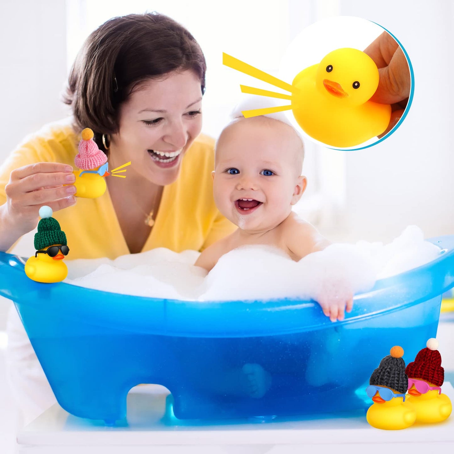 Chivao 12 Pcs Mini Rubber Ducks With Sunglasses/ Glasses And Hats/ Necklace, Cruise Rubber Ducks In Bulk Valentine'S Day Gift Small Duck Bathtub Toy For Hiding Party Favor(Yellow, Lovely Style)