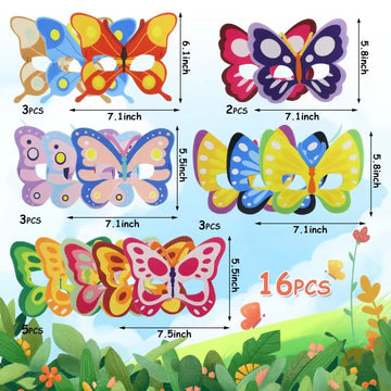 Tokcousun 16pcs Felt Masks for Theme Cosplay Party, Decorate Birthday, Masquerade Mask for Dress Up Supplies (Butterfly)